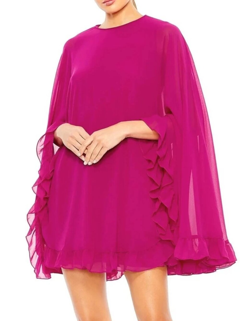 Ieena Mac Duggal Fuchsia Ruffle Cape Minidress